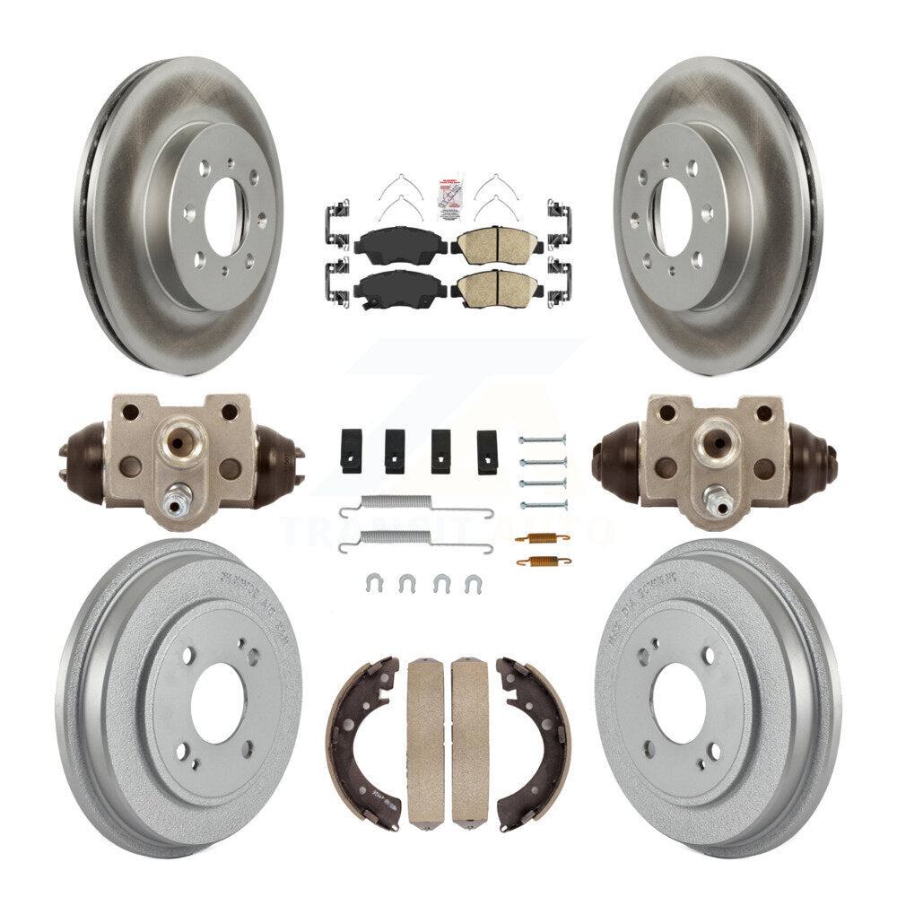 Front Rear Brake Rotors Ceramic Pad Coat Drum Kit (9Pc) For Honda Civic With 4 Lug Wheels KGA-105547
