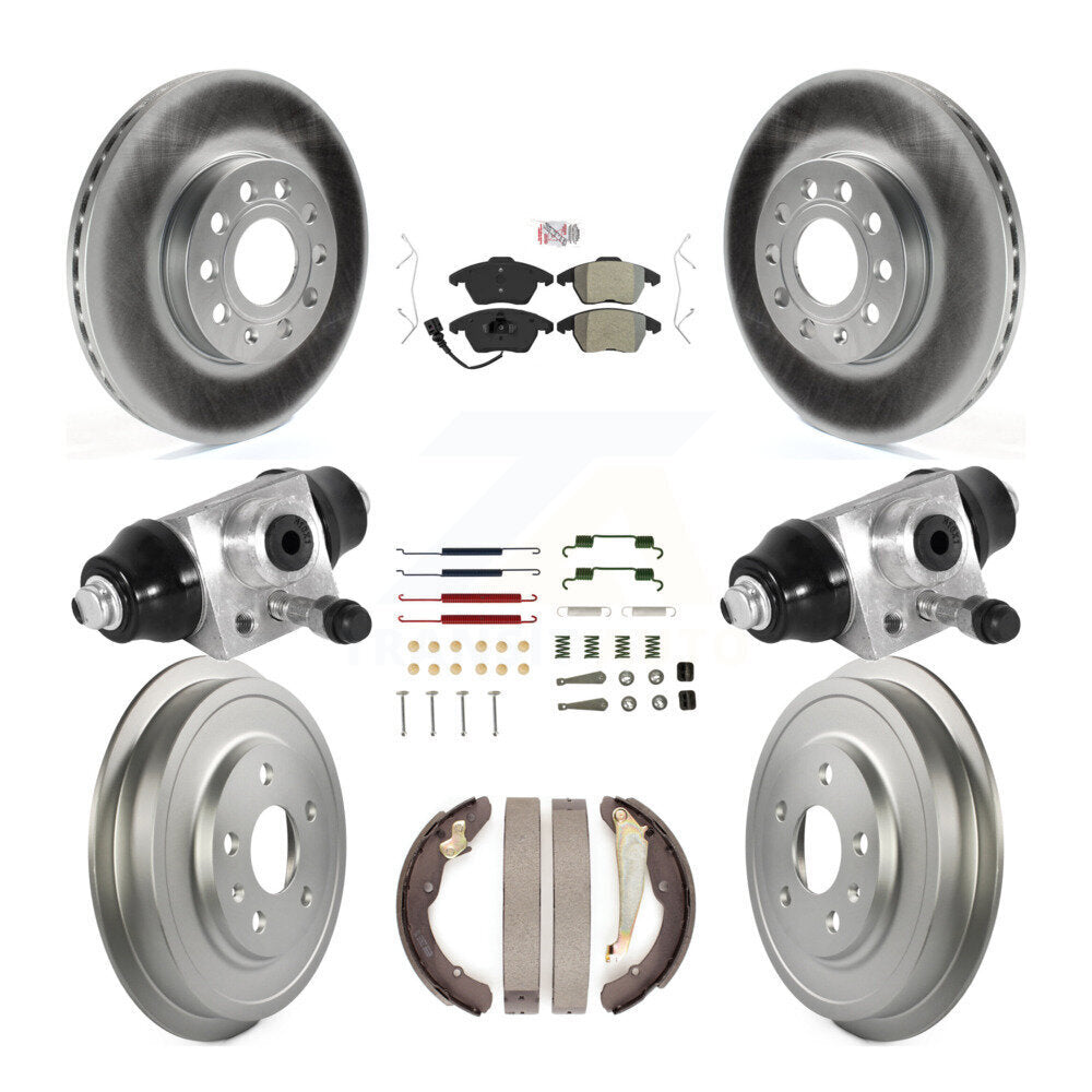 Front Rear Disc Brake Rotors Semi-Metallic Pad Coated Drum Kit (9Pc) For Volkswagen Jetta KGA-105556
