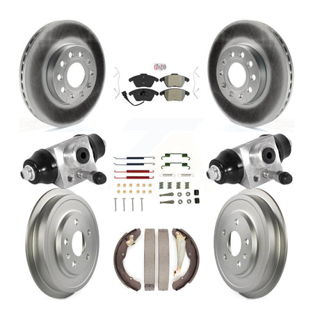Front Rear Disc Brake Rotors Semi-Metallic Pad Coated Drum Kit (9Pc) For Volkswagen Jetta KGA-105556