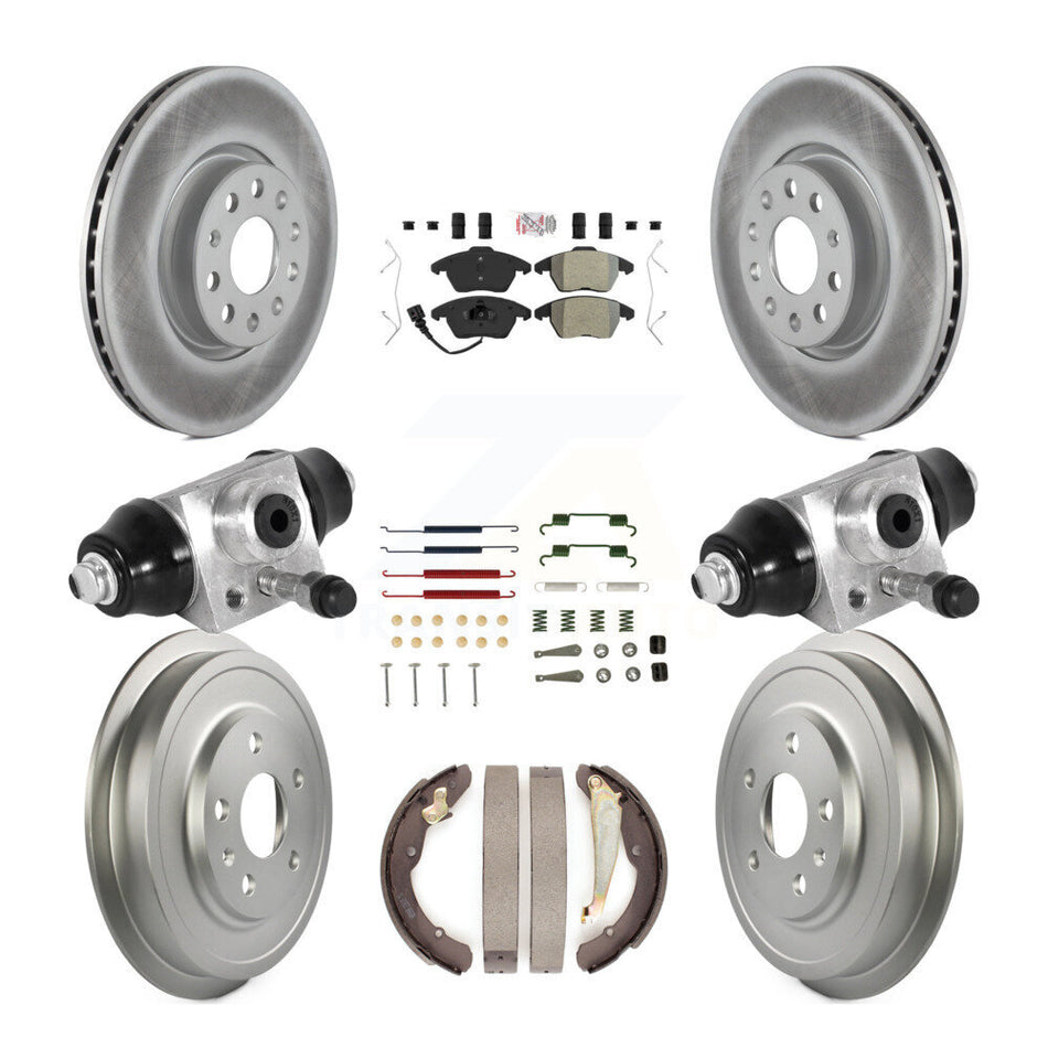 Front Rear Disc Brake Rotors Semi-Metallic Pad Coated Drum Kit (9Pc) For Volkswagen Jetta KGA-105559