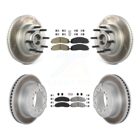 Front Rear Semi-Metallic Pad & Coated Disc Brake Rotors Hub Kit For Ford F-350 Super Duty KGA-105603