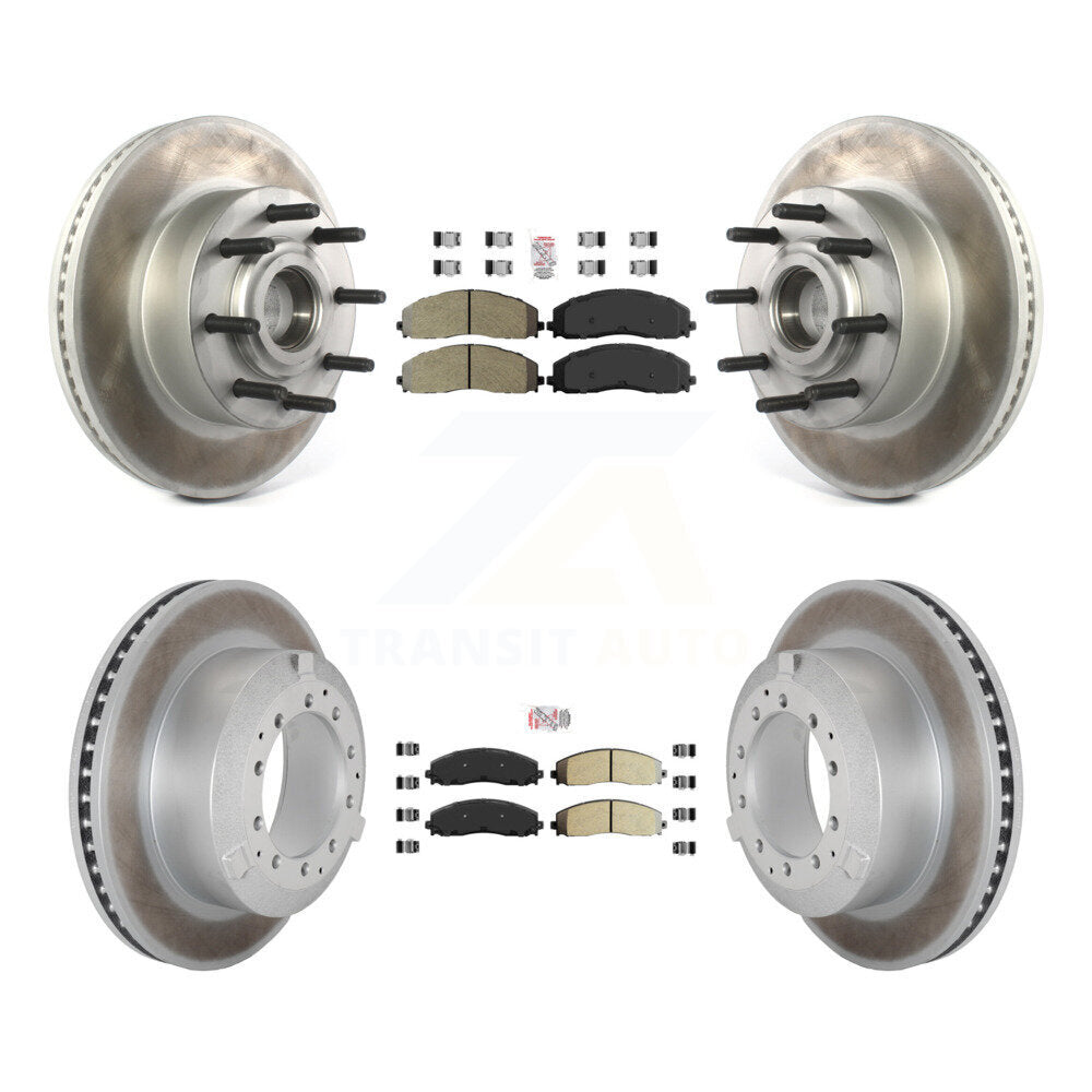 Front Rear Semi-Metallic Pad & Coated Disc Brake Rotors Hub Kit For Ford F-350 Super Duty KGA-105604