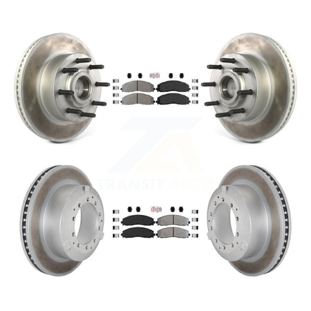 Front Rear Semi-Metallic Pad & Coated Disc Brake Rotors Hub Kit For Ford F-350 Super Duty KGA-105605