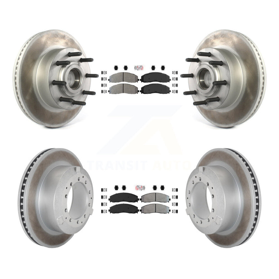 Front Rear Semi-Metallic Pad & Coated Disc Brake Rotors Hub Kit For Ford F-350 Super Duty KGA-105605