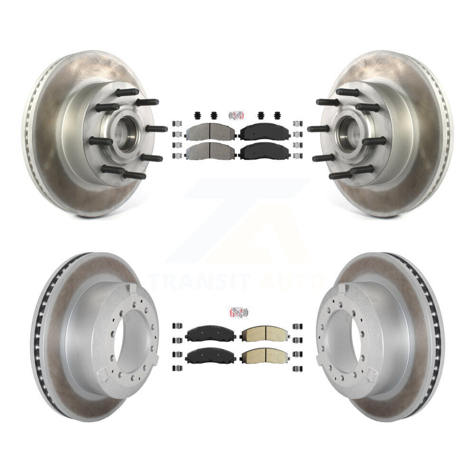 Front Rear Semi-Metallic Pad & Coated Disc Brake Rotors Hub Kit For Ford F-350 Super Duty KGA-105606