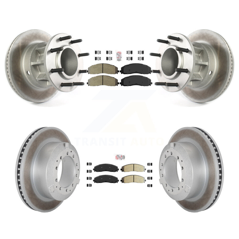 Front Rear Semi-Metallic Pad & Coated Disc Brake Rotors Hub Kit For Ford F-350 Super Duty KGA-105608