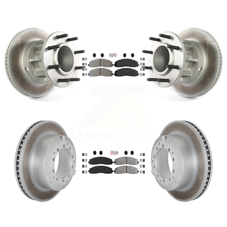 Front Rear Semi-Metallic Pad & Coated Disc Brake Rotors Hub Kit For Ford F-350 Super Duty KGA-105609