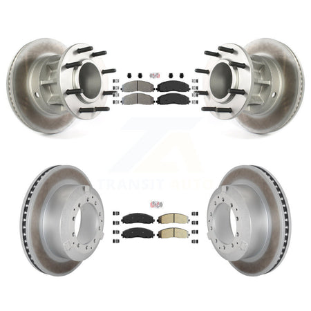 Front Rear Semi-Metallic Pad & Coated Disc Brake Rotors Hub Kit For Ford F-350 Super Duty KGA-105610