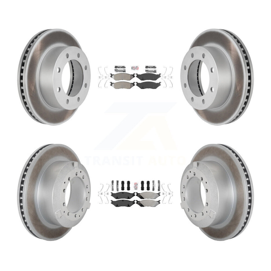 Front Rear Semi-Metallic Pads And Coated Disc Brake Rotors Kit For Ford F-450 Super Duty KGA-105749
