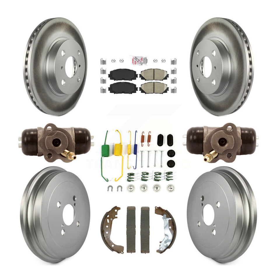 Front Rear Disc Brake Rotors Ceramic Pads And Coated Drum Kit (9Pc) For Toyota Yaris KGA-105915