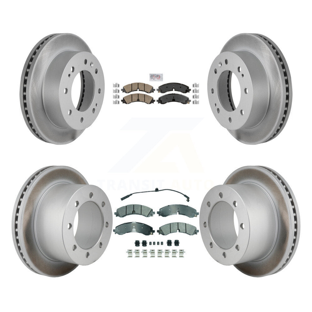 Front Ceramic Rear Semi-Metallic Pad & Coated Disc Brake Rotor Kit For GMC Sierra 3500 HD KGA-106156