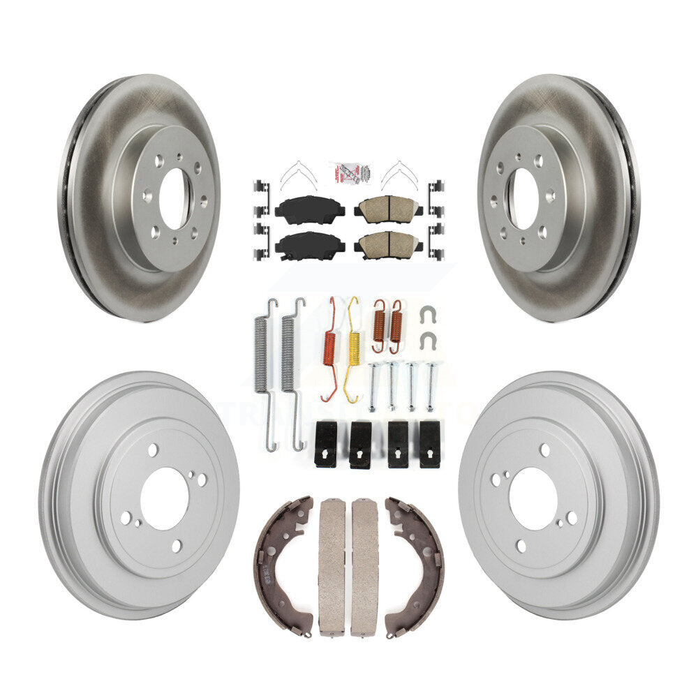 Front Rear Brake Rotor Ceramic Pad Coated Drum Kit (7Pc) For Honda Fit DX with GAS engine KGA-106316