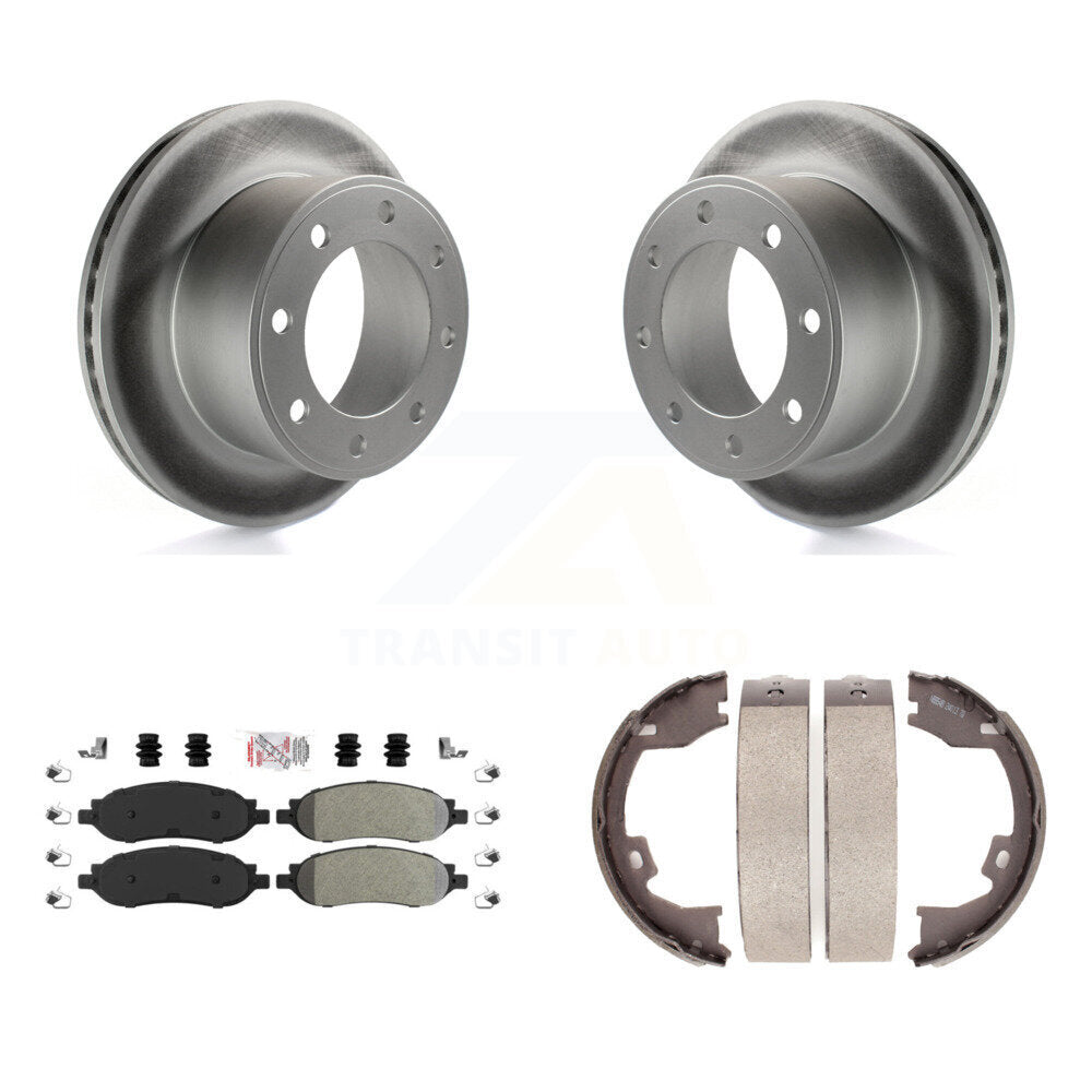 Rear Disc Coated Rotors Semi-Metallic Pads & Parking Shoes Kit For Ford F-350 Super Duty KGA-106368