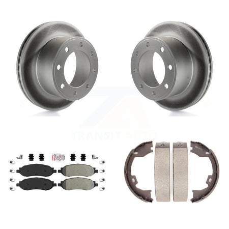 Rear Disc Coated Rotors Semi-Metallic Pads & Parking Shoes Kit For Ford F-350 Super Duty KGA-106368