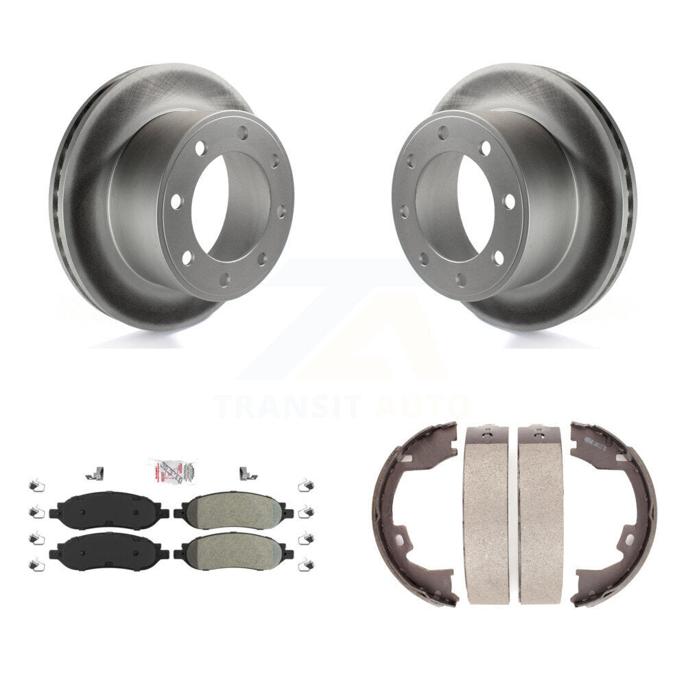Rear Disc Coated Rotors Semi-Metallic Pads & Parking Shoes Kit For Ford F-350 Super Duty KGA-106369