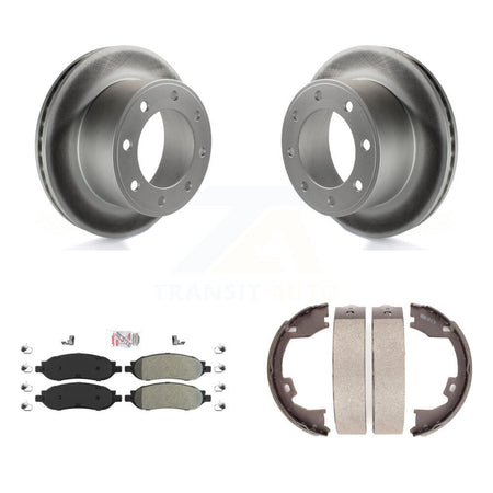 Rear Disc Coated Rotors Semi-Metallic Pads & Parking Shoes Kit For Ford F-350 Super Duty KGA-106369