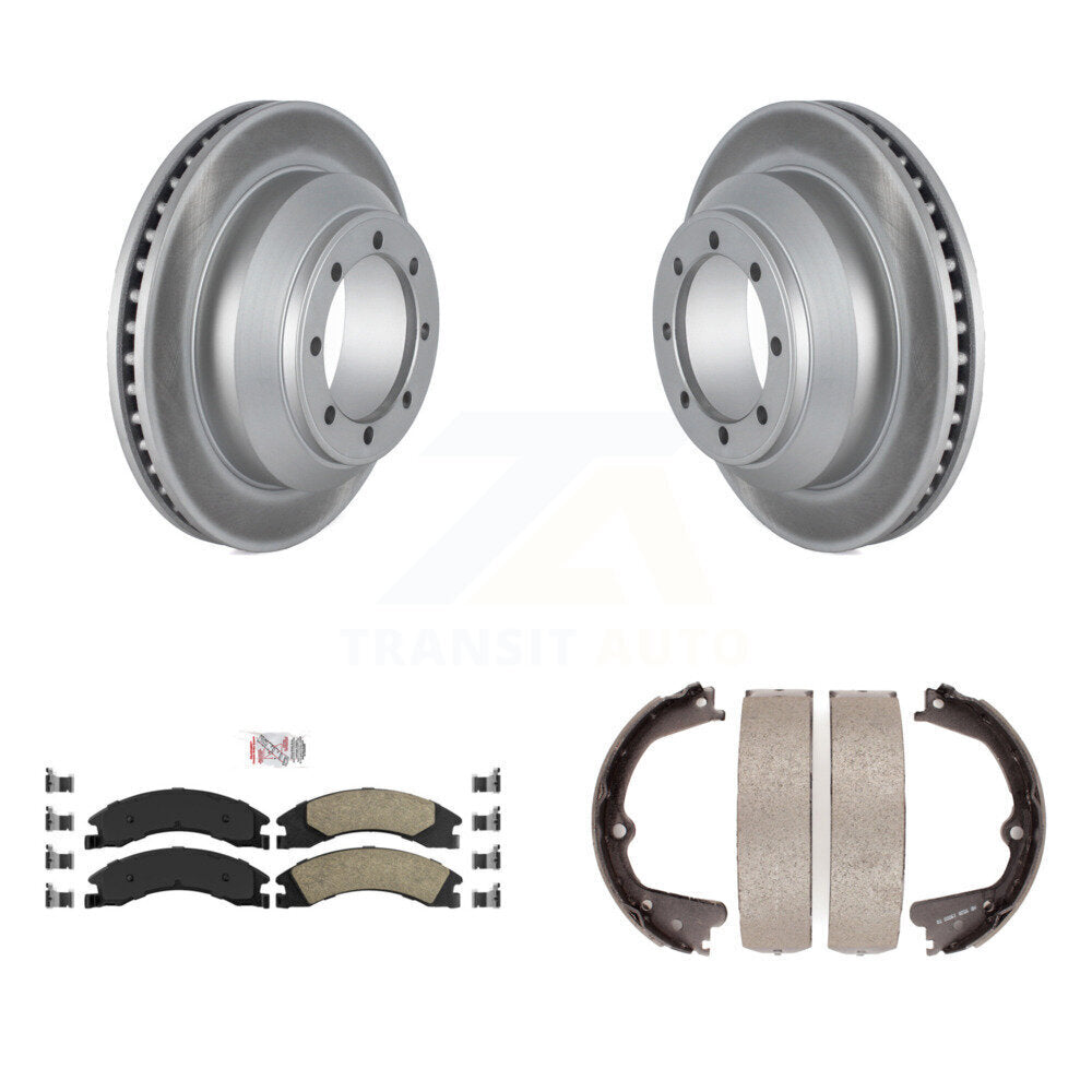 Rear Disc Coated Rotors Ceramic Pads & Parking Brake Shoes Kit For Ford E-350 Super Duty KGA-106401