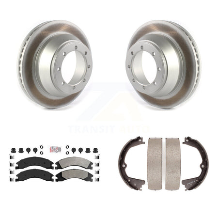 Rear Disc Coated Rotors Semi-Metallic Pads & Parking Shoes Kit For Ford E-450 Super Duty KGA-106402