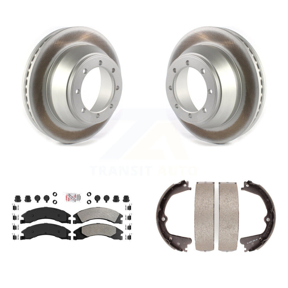 Rear Disc Coated Rotors Semi-Metallic Pads & Parking Shoes Kit For Ford E-450 Super Duty KGA-106402