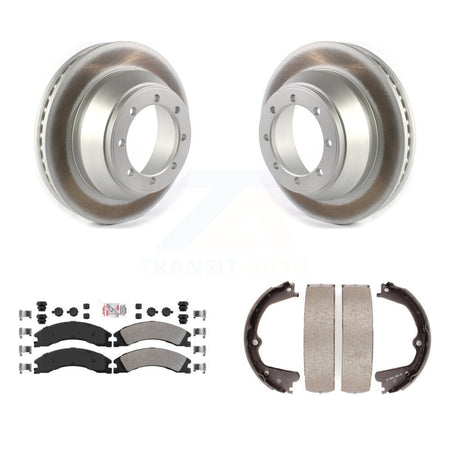 Rear Disc Coated Rotors Semi-Metallic Pads & Parking Shoes Kit For Ford E-450 Super Duty KGA-106404