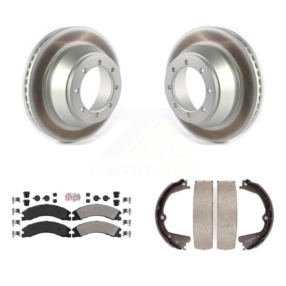 Rear Disc Coated Rotors Semi-Metallic Pads & Parking Shoes Kit For Ford E-450 Super Duty KGA-106404