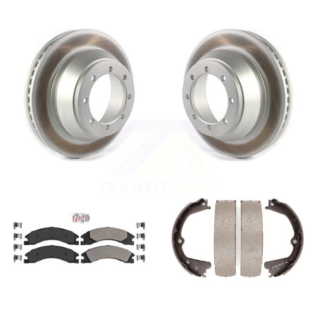 Rear Disc Coated Rotors Semi-Metallic Pads & Parking Shoes Kit For Ford E-450 Super Duty KGA-106405