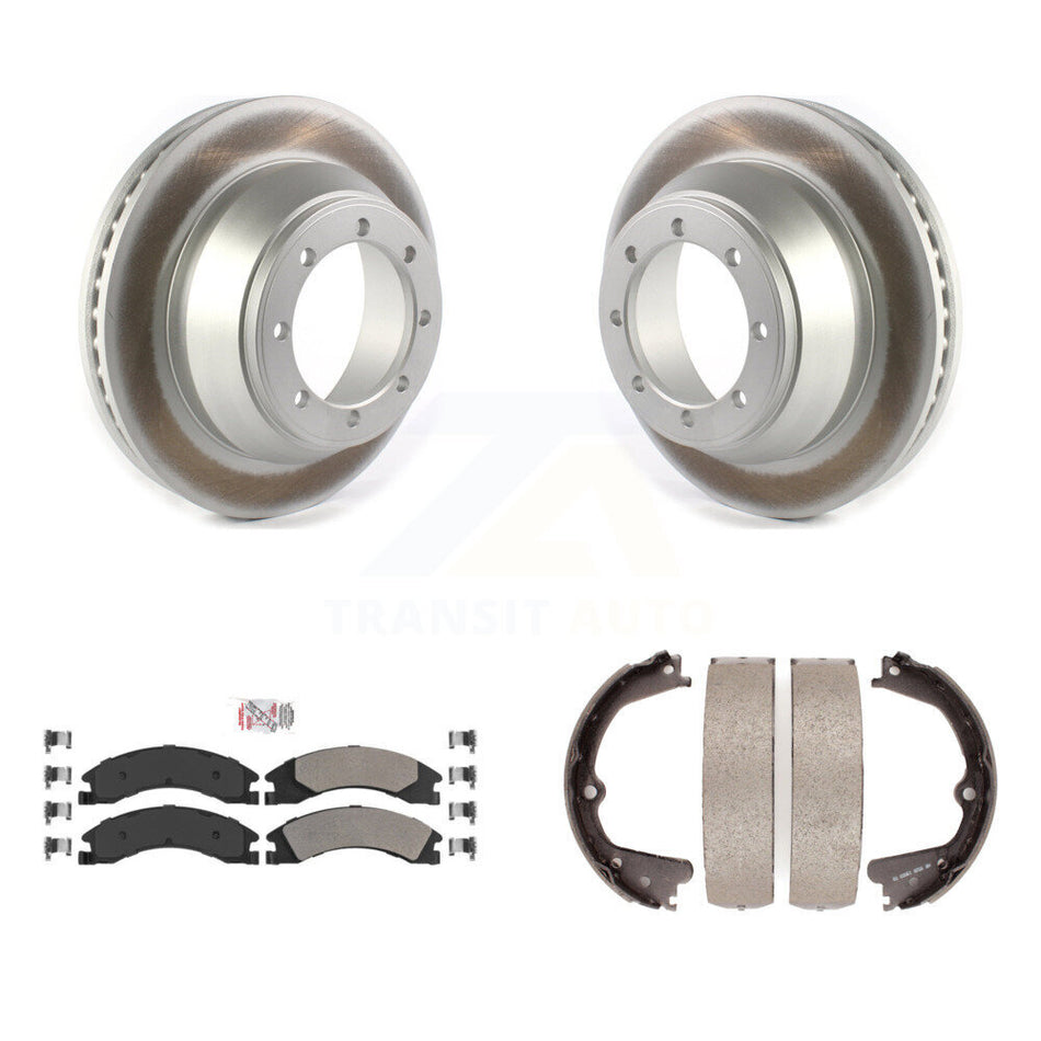 Rear Disc Coated Rotors Semi-Metallic Pads & Parking Shoes Kit For Ford E-450 Super Duty KGA-106405