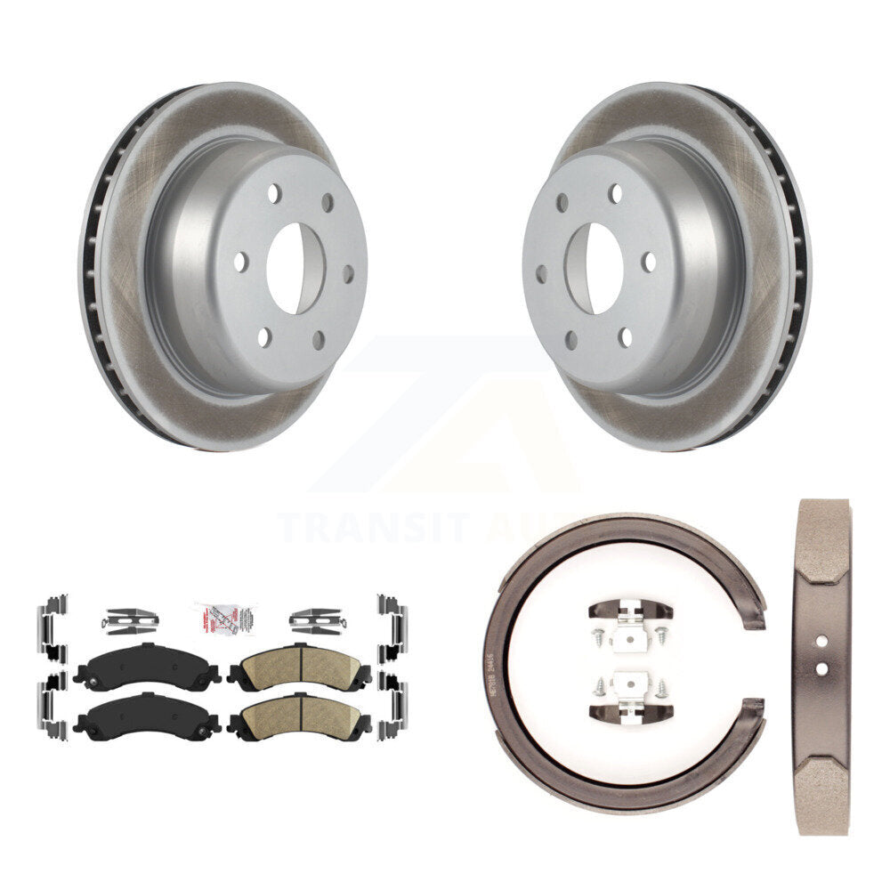Rear Disc Coated Rotors Ceramic Pads & Parking Shoes Kit For Chevrolet GMC Silverado 1500 KGA-106434