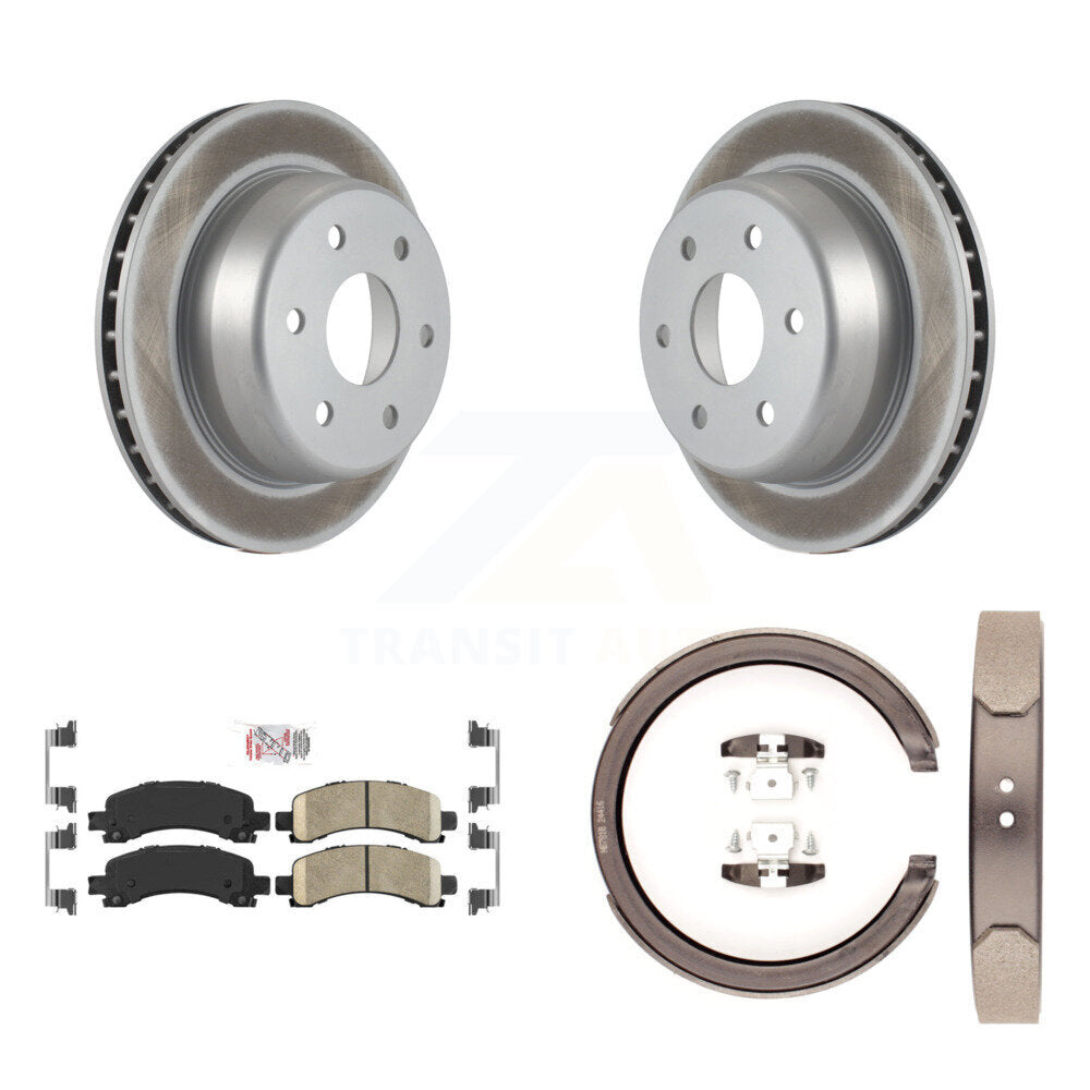 Rear Disc Coated Rotors Ceramic Pads & Parking Shoes Kit For Chevrolet GMC Avalanche 1500 KGA-106435