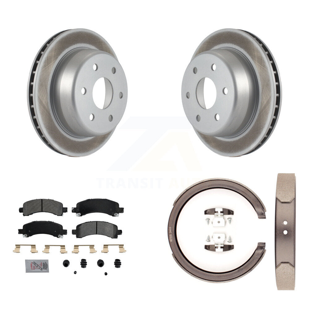Rear Disc Coated Rotors Semi-Metallic Pads Parking Shoes Kit For Chevrolet GMC Avalanche KGA-106436