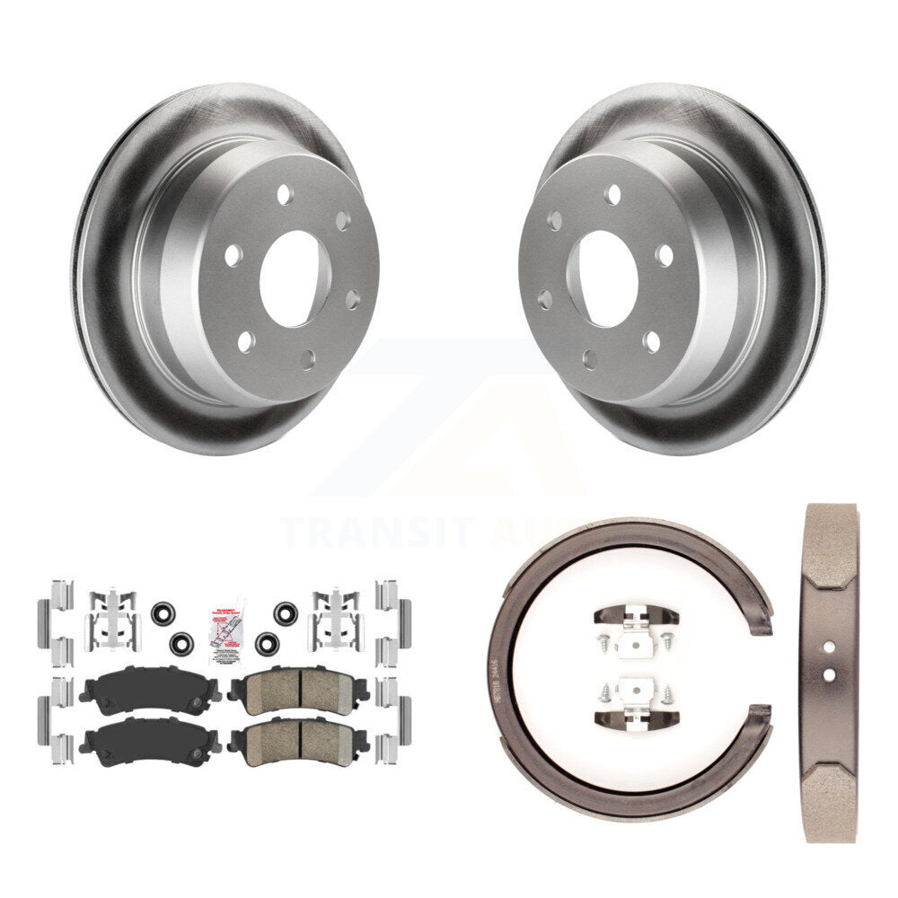 Rear Disc Coated Rotors Ceramic Pads & Parking Shoes Kit For Chevrolet GMC Silverado 1500 KGA-106439