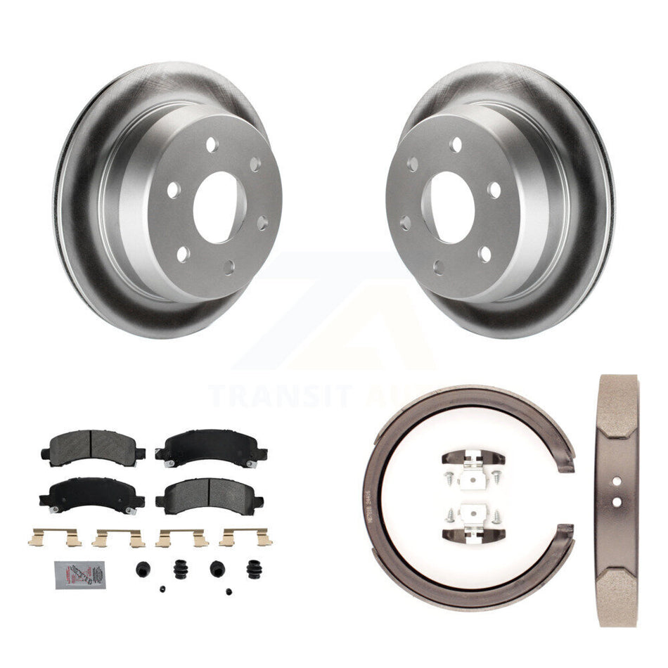 Rear Disc Coated Rotors Semi-Metallic Pads Parking Shoes Kit For Chevrolet Avalanche 1500 KGA-106445