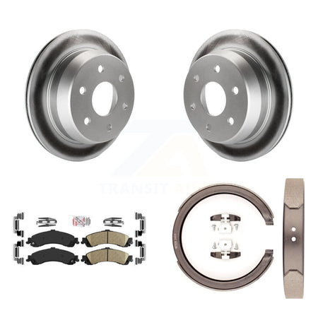 Rear Disc Coated Rotors Ceramic Pads Parking Shoes Kit For 02 Chevrolet Suburban 1500 4WD KGA-106446