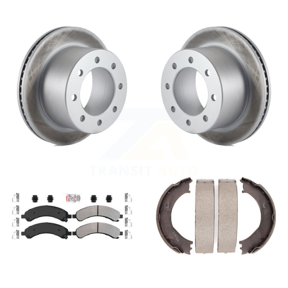 Rear Disc Coated Rotors Semi-Metallic Pads & Parking Shoes Kit For Chevrolet Express 3500 KGA-106452