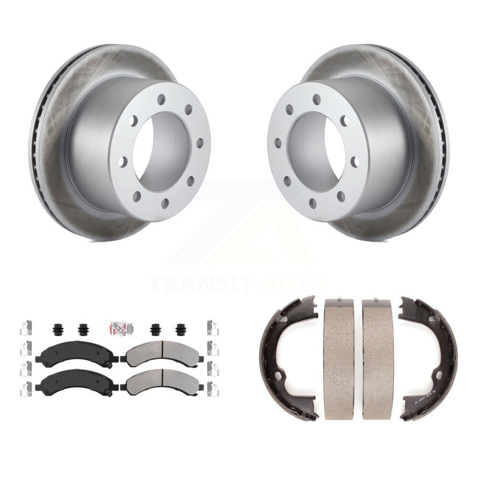 Rear Disc Coated Rotors Semi-Metallic Pads & Parking Brake Shoes Kit For GMC Savana 3500 KGA-106462