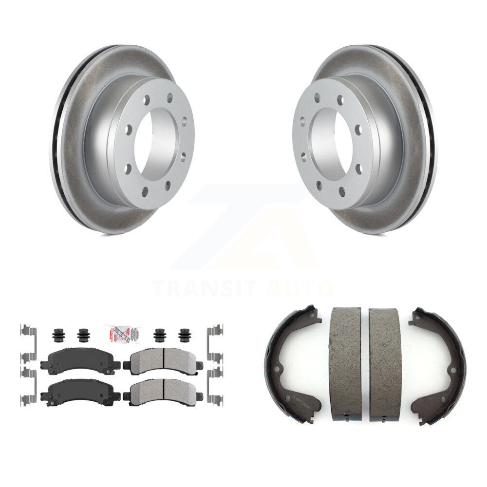 Rear Disc Coated Rotors Semi-Metallic Pads & Parking Brake Shoes Kit For GMC Savana 3500 KGA-106466