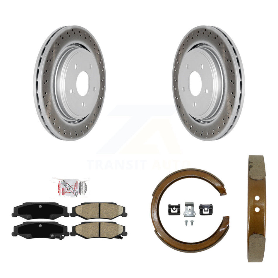 Rear Disc Coated Rotors Ceramic Pads & Parking Shoes Kit For Chevrolet Corvette Cadillac KGA-106486