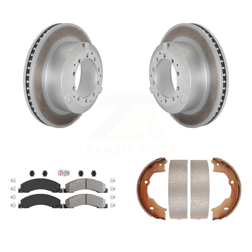 Rear Disc Coated Rotors Semi-Metallic Pads Parking Shoes Kit For Ram Dodge Sterling Truck KGA-106487
