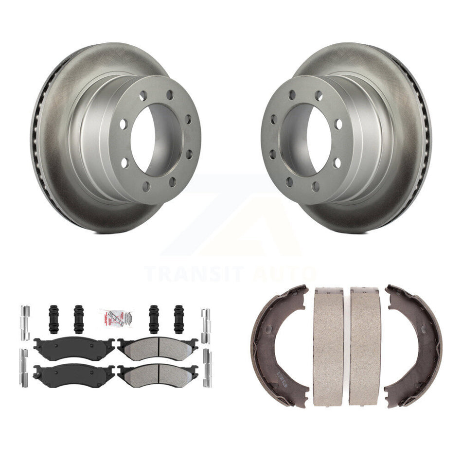 Rear Disc Coated Rotors Semi-Metallic Pads And Parking Shoes Kit For Dodge Ram 2500 3500 KGA-106495