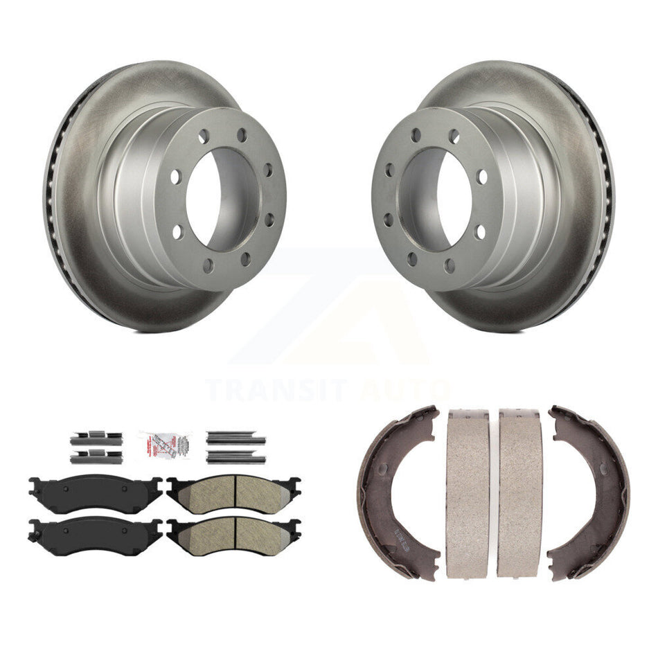 Rear Disc Coated Rotors Semi-Metallic Pads And Parking Shoes Kit For Dodge Ram 2500 3500 KGA-106496