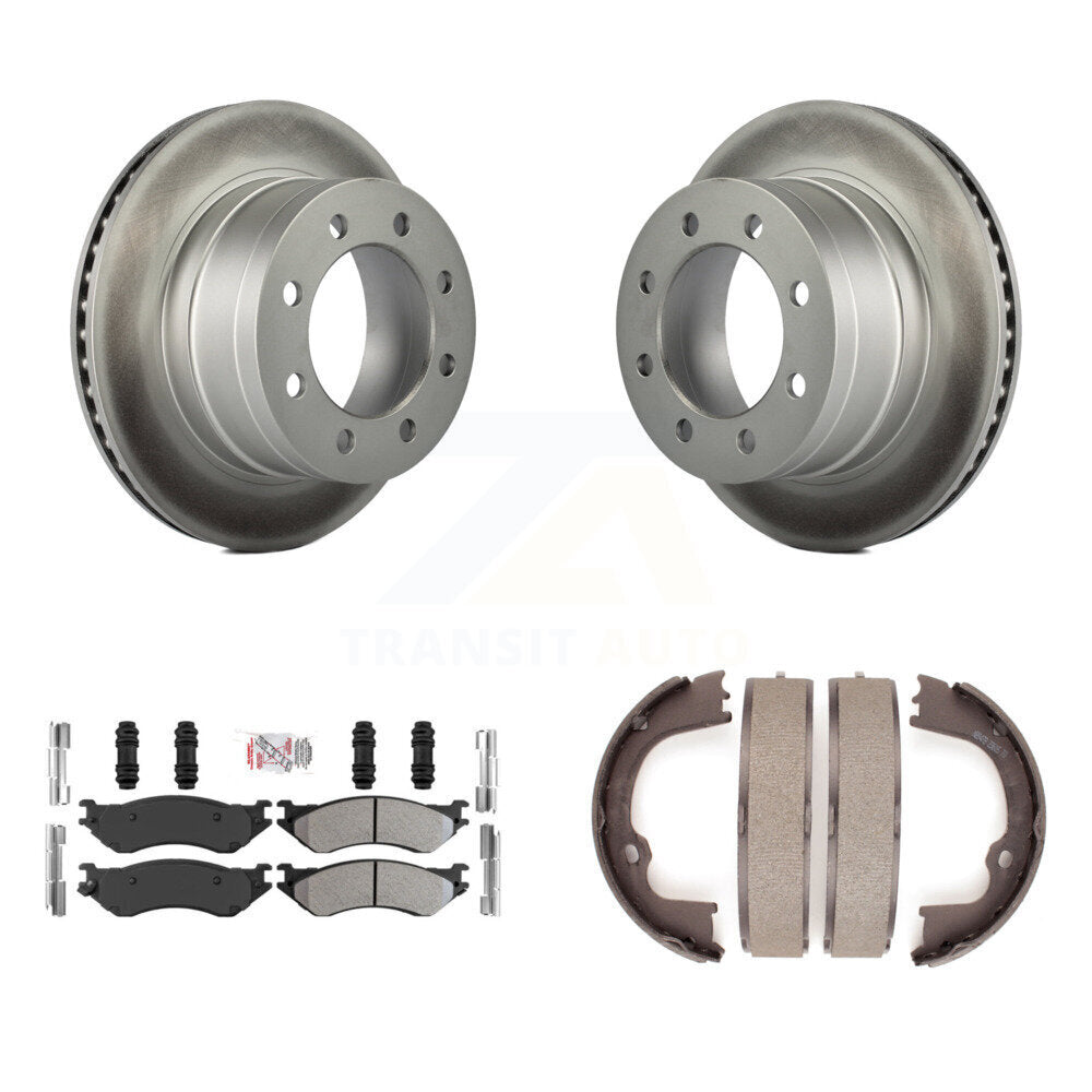 Rear Disc Coated Rotors Semi-Metallic Pads And Parking Brake Shoes Kit For Dodge Ram 1500 KGA-106499