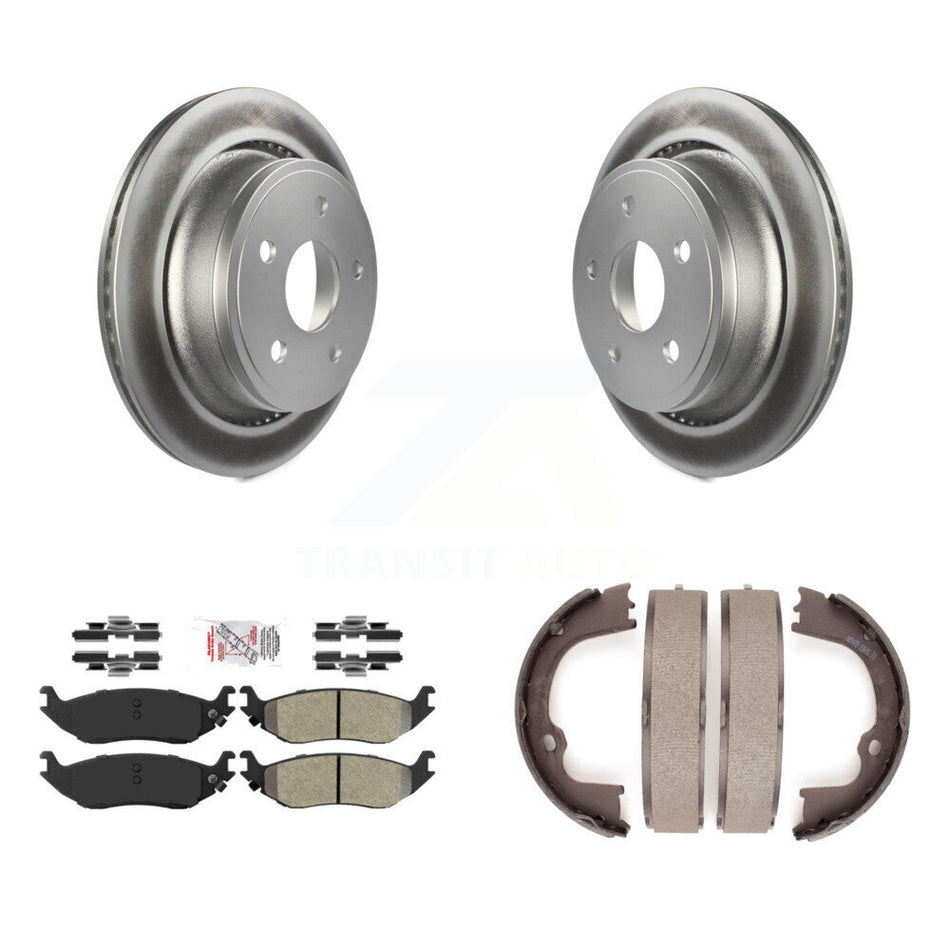 Rear Disc Coated Rotors Semi-Metallic Pads & Parking Shoes Kit For Ram 1500 Classic Dodge KGA-106503