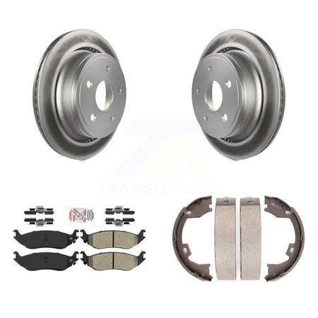 Rear Disc Coated Rotors Semi-Metallic Pads And Parking Brake Shoes Kit For Dodge Ram 1500 KGA-106504