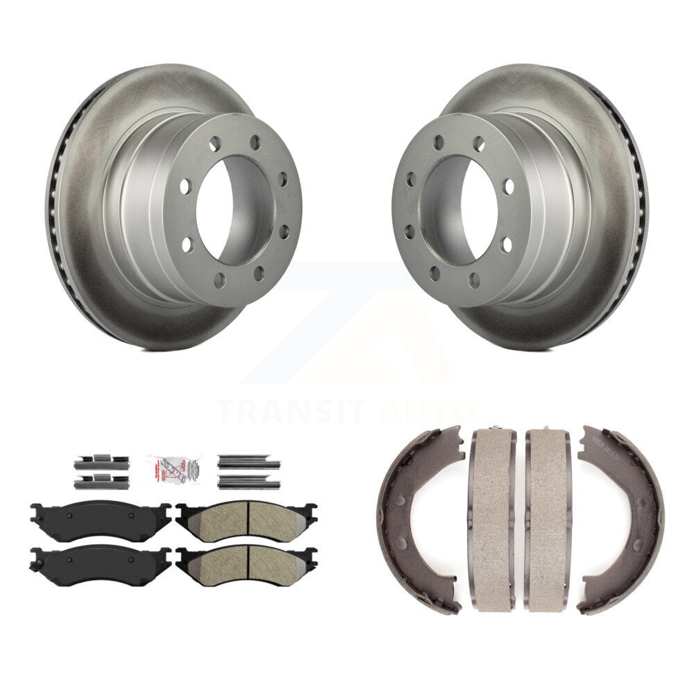 Rear Disc Coated Rotors Semi-Metallic Pads And Parking Brake Shoes Kit For Dodge Ram 1500 KGA-106506