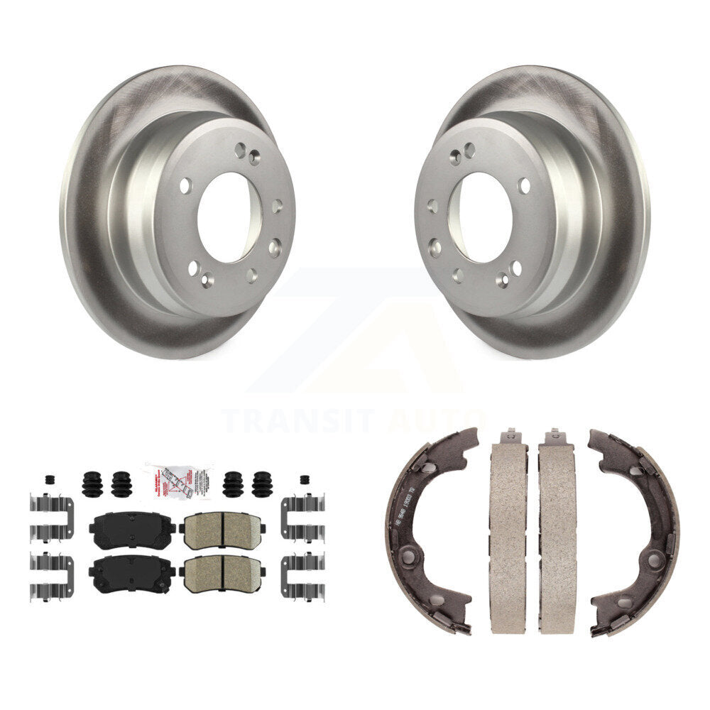 Rear Disc Coated Rotors Ceramic Pads & Parking Brake Shoes Kit For Hyundai Tucson Elantra KGA-106529