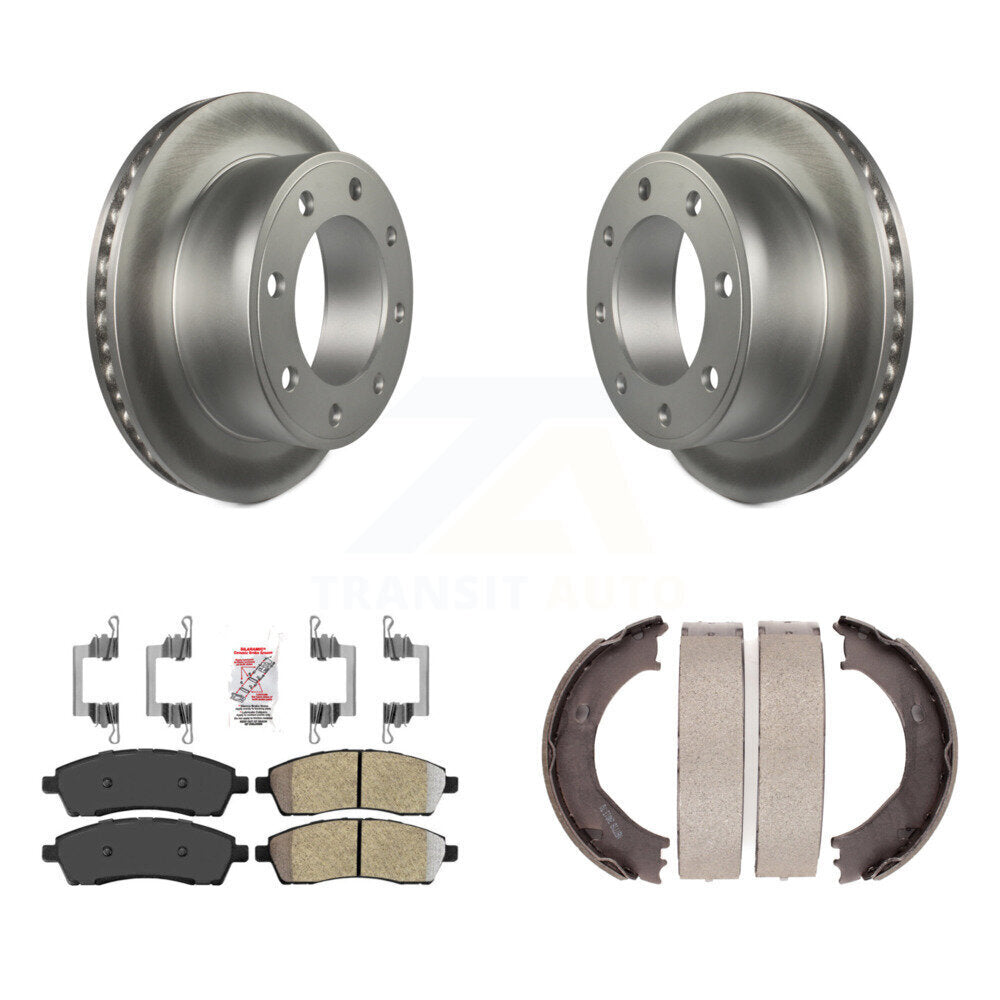 Rear Disc Coated Rotors Semi-Metallic Pads & Parking Shoes Kit For Ford F-350 Super Duty KGA-106534