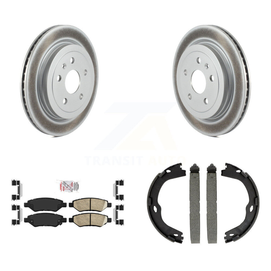Rear Disc Coated Rotors Ceramic Pads And Parking Brake Shoes Kit For Cadillac CTS KGA-106536