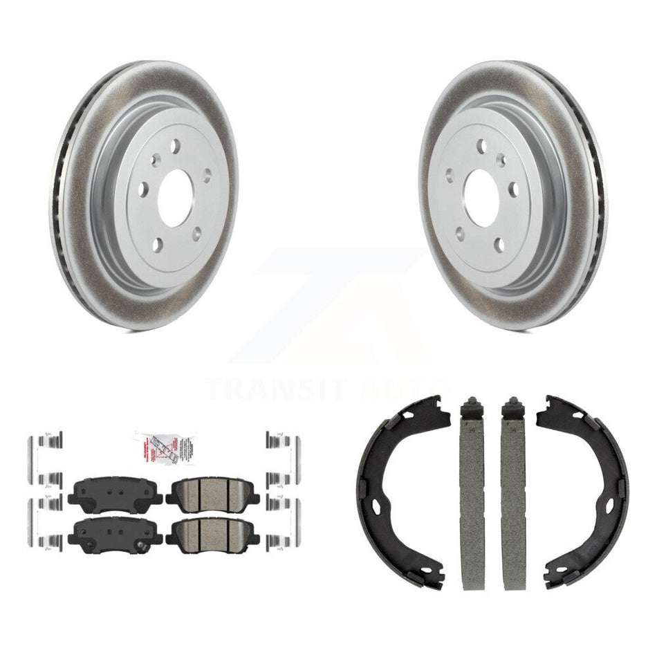 Rear Disc Coated Rotors Ceramic Pads And Parking Brake Shoes Kit For Cadillac CTS KGA-106539