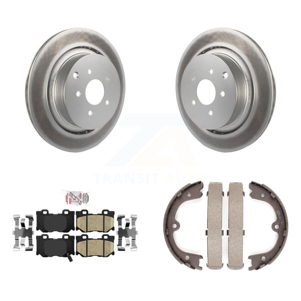 Rear Disc Coated Rotors Ceramic Pads Parking Shoes Kit For INFINITI Q50 M37 FX50 QX70 M56 KGA-106541