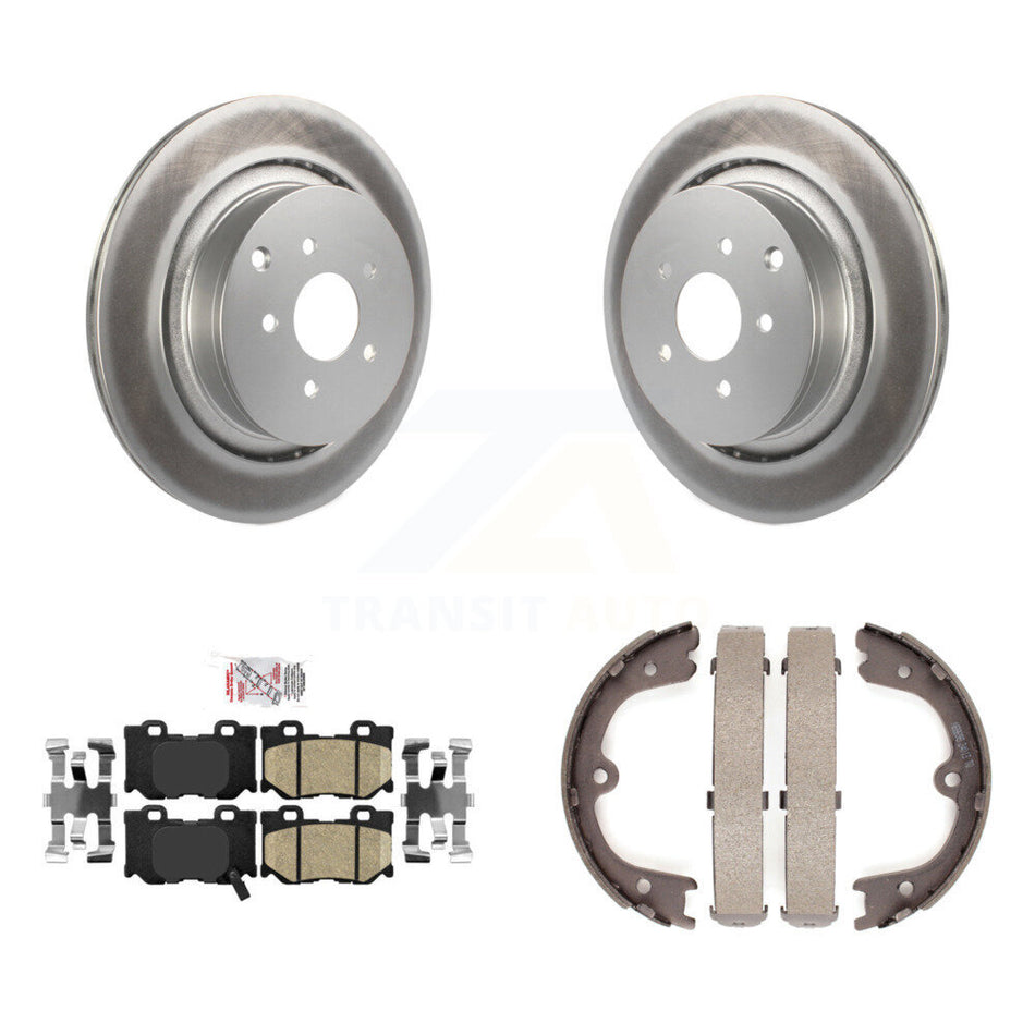 Rear Disc Coated Rotors Ceramic Pads Parking Shoes Kit For INFINITI Q50 M37 FX50 QX70 M56 KGA-106541